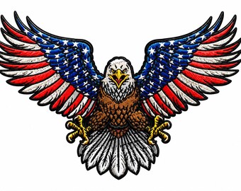 American Eagle Embroidered Patch, USA Patriotic Bird Badge, Red White Blue Wings Iron On Applique for Jackets, Bags & Hats