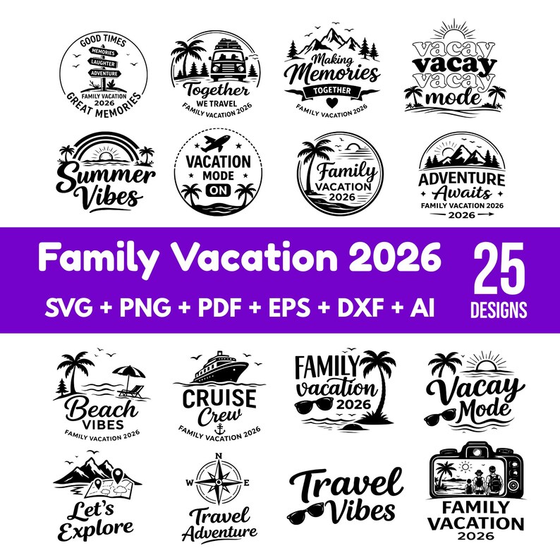 Family Vacation 2026 SVG Bundle | 25 Matching Trip Shirt Designs ...