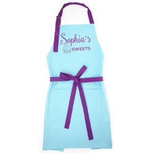 Blue Purple Personalized Apron for Kids Teens and Adults, Apron for Girl