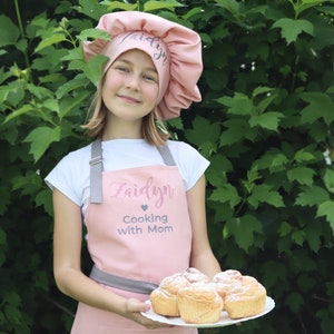 Kids Apron and Chef Hat Set Personalized Embroidered Cooking Baking Party Gift