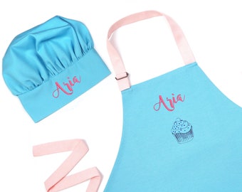 Personalize Apron and Chef Hat Set Boy Chef Party Bake Gift Kids Girl