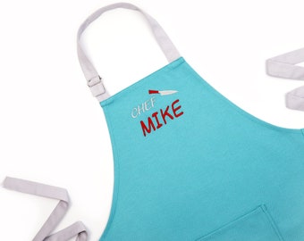 Kids Personalized Apron Teal Turquoise Kitchen Blue Boy Cooking Apron Girl Baking Apron Embrodered Name