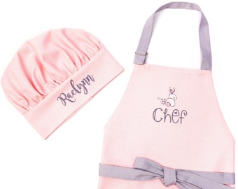 Easter Kid Gift Girl Personalized Apron and Chef hat set Toddler 3-6 years, 7-12 years