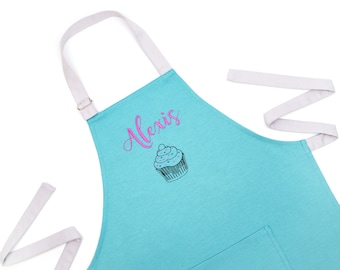 Apron for Kids Personalized Teal Apron for Girl Age 3-12 years, Teen Adult Child Apron, Chef in training, Little hepler kitchen Cupcake