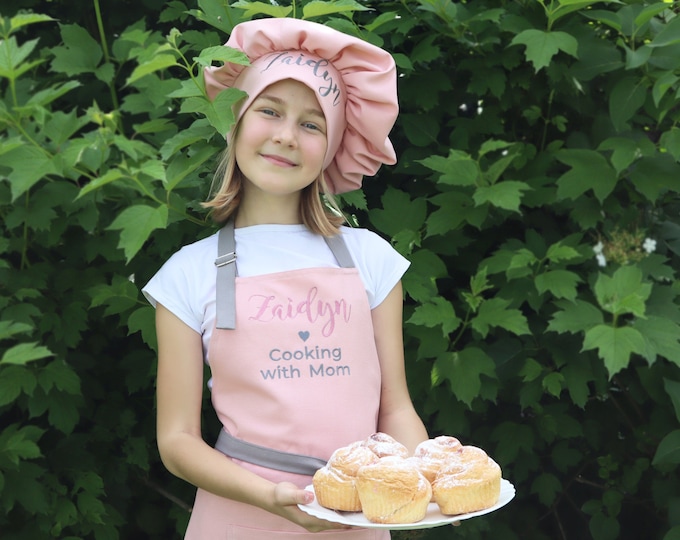 Kids Apron and Chef Hat Set Personalized Embroidered Cooking Baking Party Gift