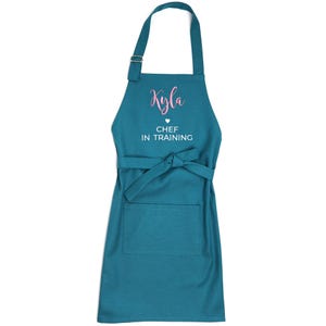 Apron and Chef Hat Personalized Kids Child Adult size for Woman Men turquoise apron set