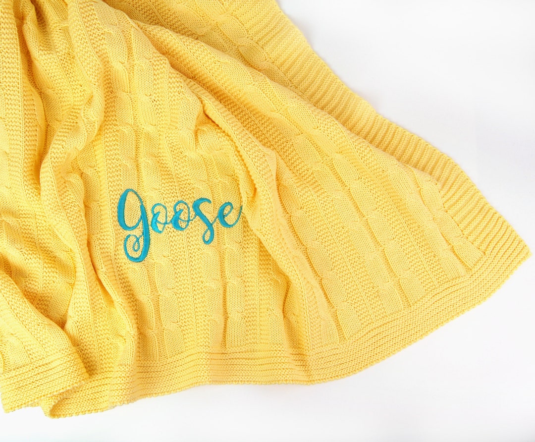 Personalized Baby Blanket With Name Knitted Yellow Cable Etsy