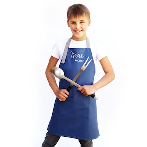 Boy Apron Bake Cooking Gift Personalized Embroidered Teen Boy Gift Navy Grey