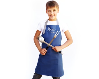 Boy Apron Bake Cooking Gift Personalized Embroidered Teen Boy Gift Navy Grey