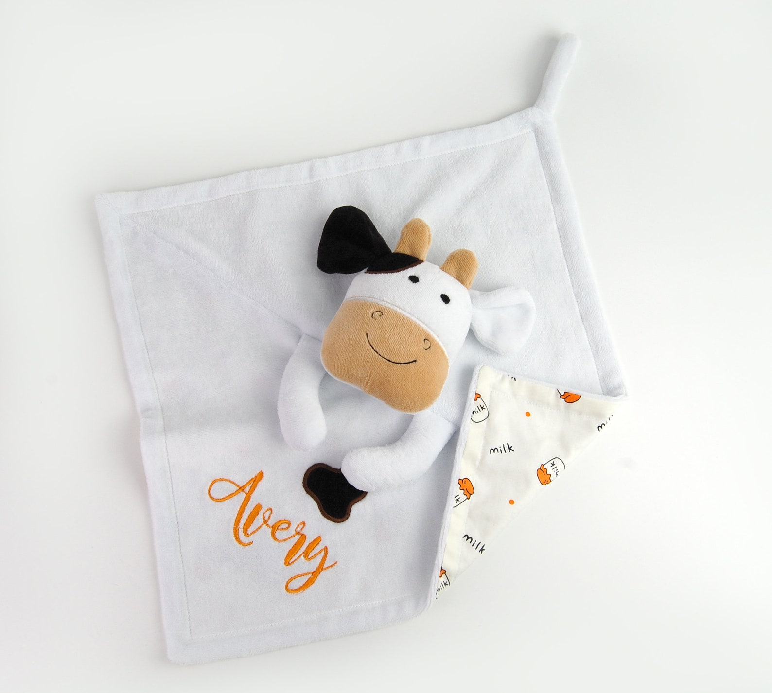 Cow Baby Blanket Security Blanket Lovey Animal with Name Cow Etsy