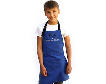 Kids Apron Personalized Boys, Girls, Teens & Adult Apron Crafts Bake Royal Blue Black