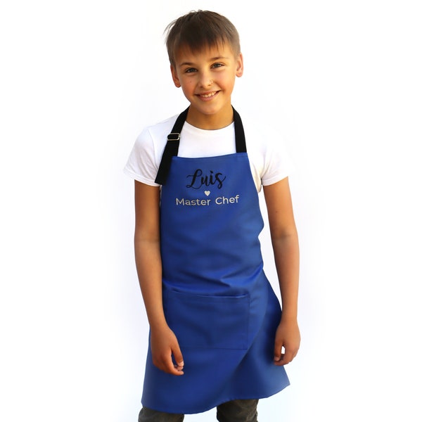 Kids Apron Personalized Boys, Girls, Teens & Adult Apron Crafts Bake Royal Blue Black