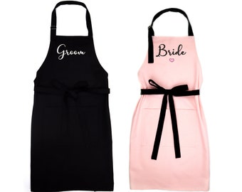 Bride and Groom Aprons, Bride Groom Set Couple Engagement Gift for Her, Him
