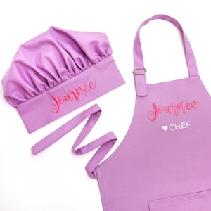 Girl Personalized Kids Aprons for Cooking Lavender Chef Hat Set Toddler Kid Child Chef outfit