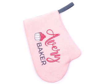 Personalized Kid Girl Oven Mitt Child Pot Holder for Play Kitchen Embroidered Pink Kitchen