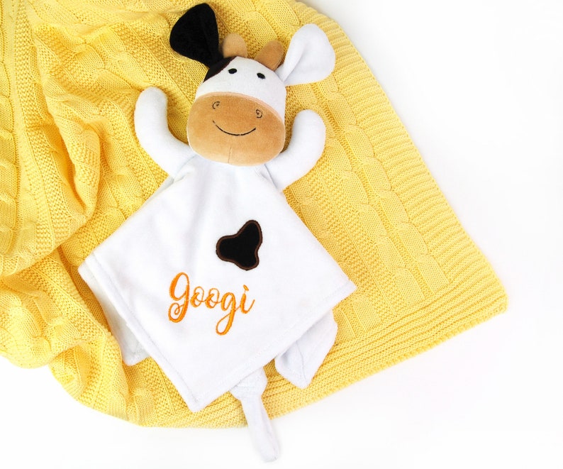 Cow Baby Blanket Security Blanket Lovey Animal with Name Cow Etsy