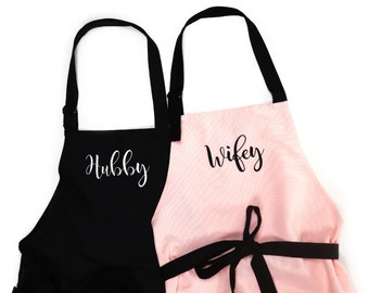 Personalized Couple Apron Custom Mr and Mrs apron Hubby and Wifey Honeymoon gifts Aprons for couple His and Her kitchen Matching apron