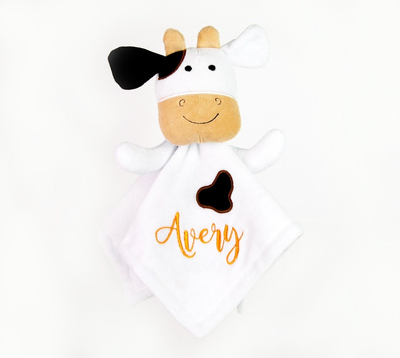 Cow Baby Blanket Security Blanket Lovey Animal with Name Cow Etsy