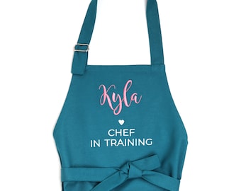 Teal Apron Women Men Unisex Cotton Personalized Turquoise Chef Apron Cooking Baking Gift with Name Pockets