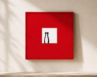 Karmozijnrood aluminium frame met rode passe-partout, minimalistische vierkante kunstpresentatie