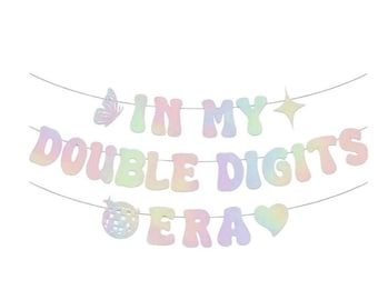 Double Digits Era Banner • Pastel 10th Birthday Garland, Butterfly Disco Ball Party Decor