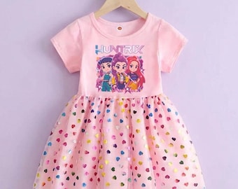 KPop Demon Hunters Kids Dress, Cute KPop Super Girls Outfit, Kpop Clothes, Demon Hunter Froks, Kpop Super girls, Rumi Zoey Clothes