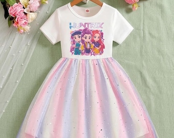 K-Pop Demon Hunter Slayer Dress for Kids – Fantasy Girl Cosplay Outfit, Cute Demon Hunter Frock, K-Pop Inspired Costume Gift for Girls