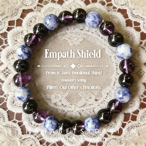 Natural stone Empath Shield Protects Aura,Emotional Shield Boundary Setting Filters Out Other's Emofions multi-color elastic bead bracelet