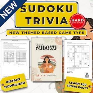 Libro de Sudoku bíblico y preguntas de cultura general / Dificultad DIFÍCIL / 200 rompecabezas cristianos imprimibles / Libro de actividades para adultos / Juego de decodificación de cifrados / PDF
