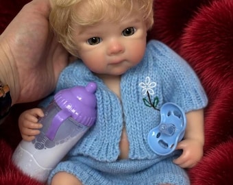 Muñeca bebé reborn de silicona de 33 cm con boca abierta, cabello implantado, cuerpo completo, lavable, aspecto realista de recién nacido, juguete coleccionable, regalo.