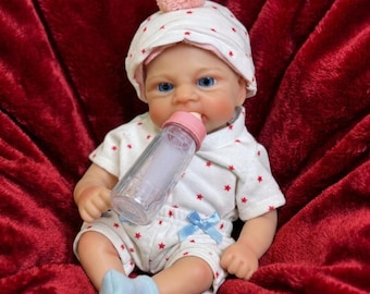 13" Open Mouth Silicone Bebe Reborn Doll, Washable Newborn Baby Boy or Girl, Painted Skin Soft Touch Lifelike