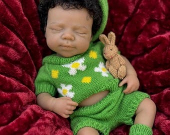 Muñeca Reborn de silicona Pascale de 33 cm, piel oscura, boca abierta, cabello enraizado, piel pintada a mano, lavable. Regalo para bebé.