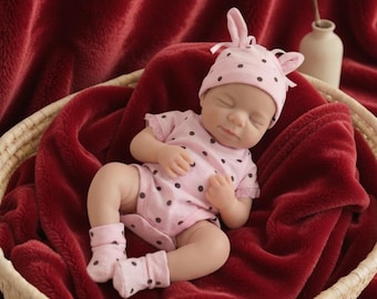 Muñeca bebé reborn realista de 33 cm, de silicona suave, cuerpo completo, ojos cerrados, boca abierta, regalo para recién nacidos, juguete coleccionable para bebés.