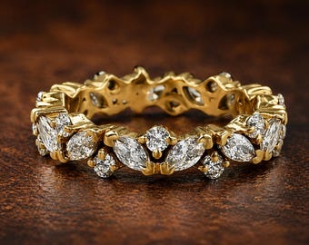 Alliance éternité Marquise CZ, alliance ronde avec zircons cubiques, cadeau d'anniversaire empilable pour elle