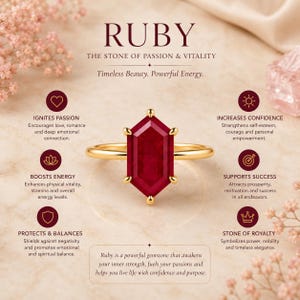 Lab gemaakt robijn ring, zeshoekig geslepen robijn solitaire ring, geboortesteen juli ring, minimalistische belofte ring, gouden ring voor vrouwen afbeelding 6