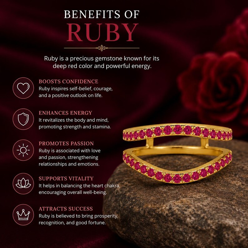 Lab Created Ruby Open Ring, Ruby Double Band Ring, Minimalist Statement Ring, July Birthstone Ring, Gold Ring for Women imagem 7