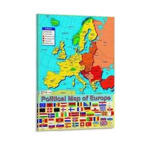 Mapa político europeo para pared, lienzo impreso, decoración moderna para el hogar.