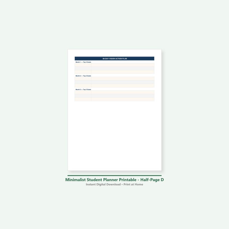 Minimalist Student Planner Printable - Half-page Daily Schedule - Etsy