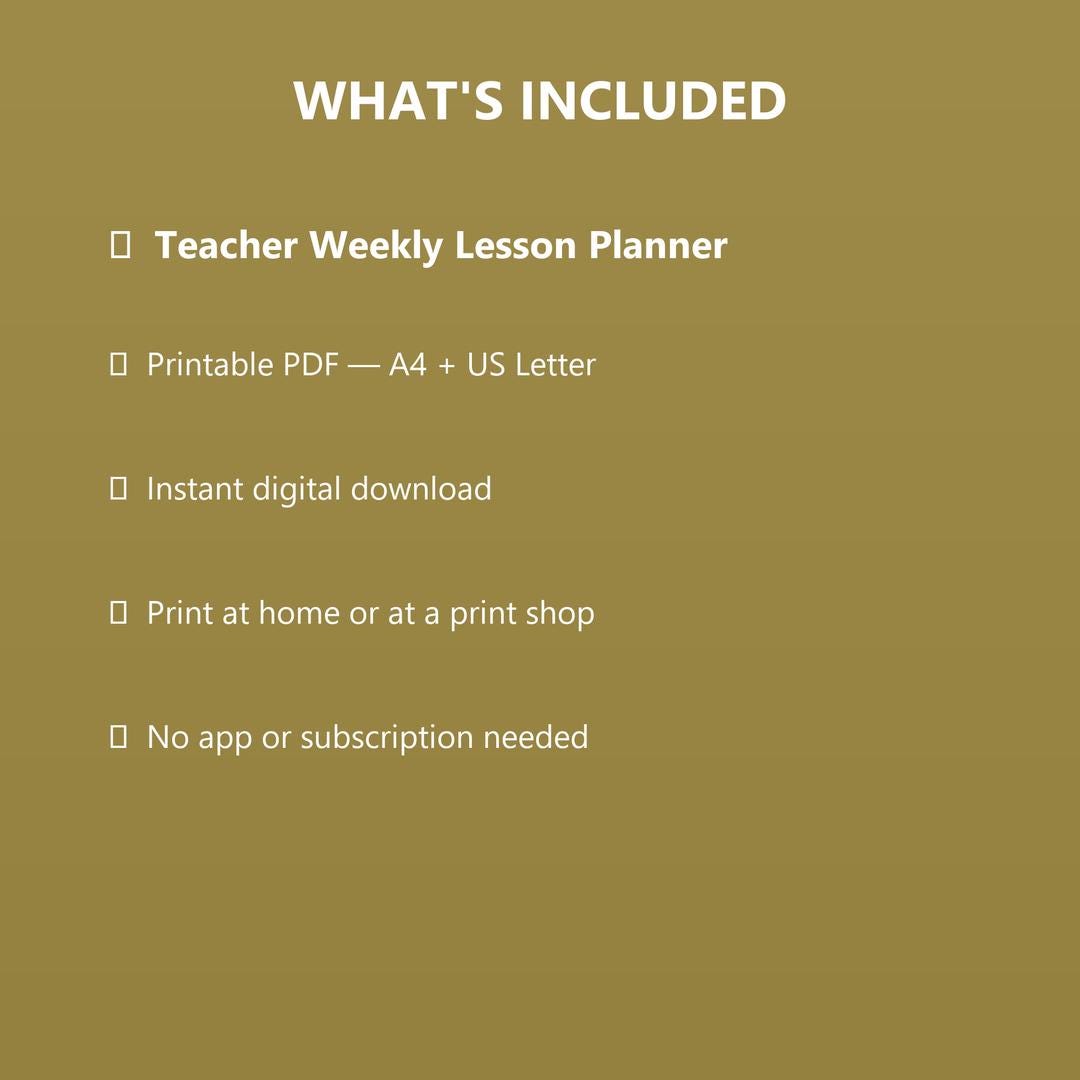 Teacher Weekly Lesson Planner Printable | Assessment Tracker | Instant ...