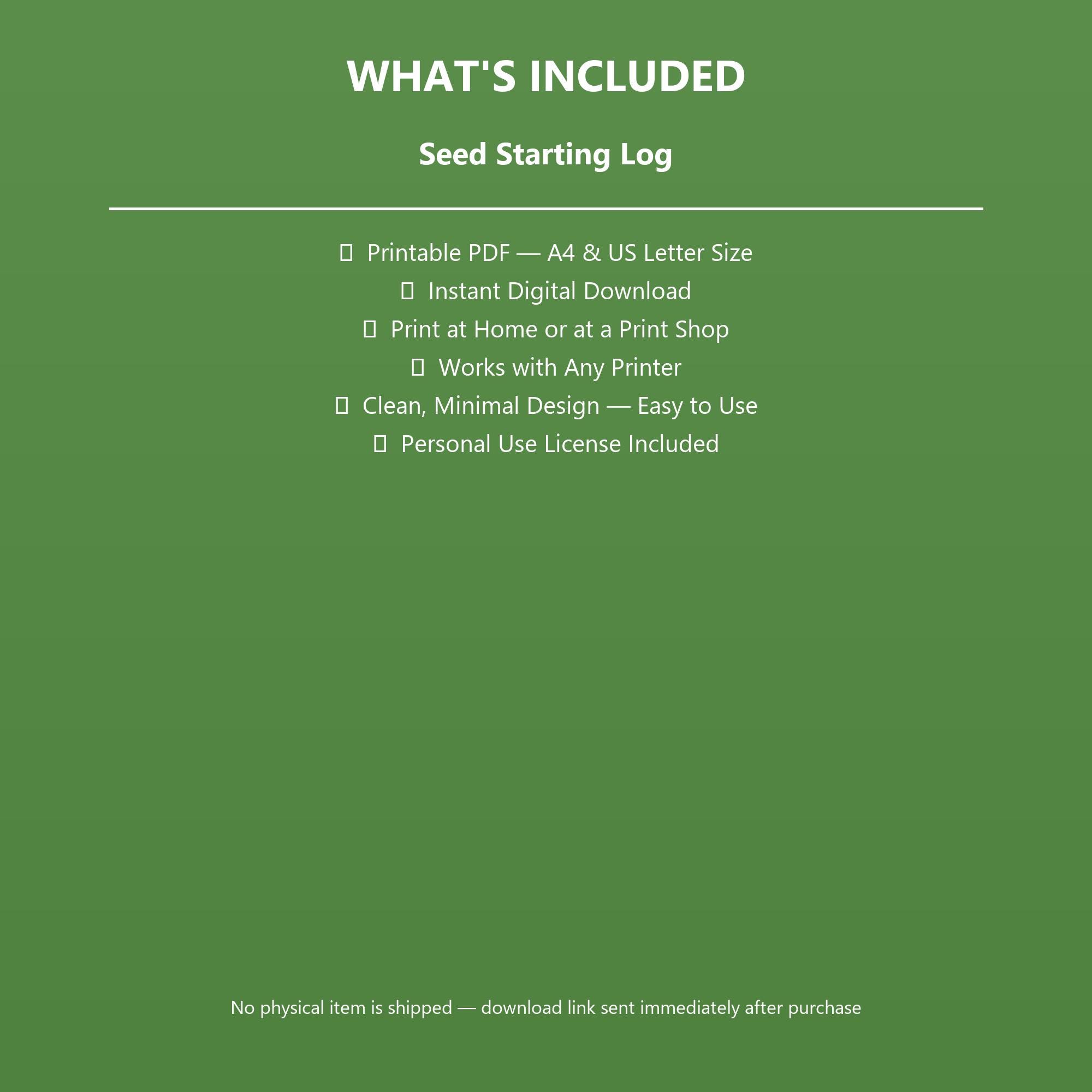 Seed Starting Log Printable | Garden Tracker & Germination | Instant ...