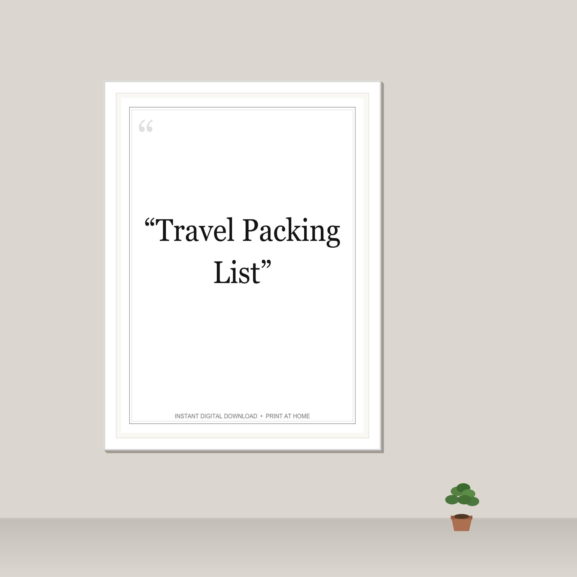 Travel Packing List Printable | Vacation Checklist | Trip Planner ...