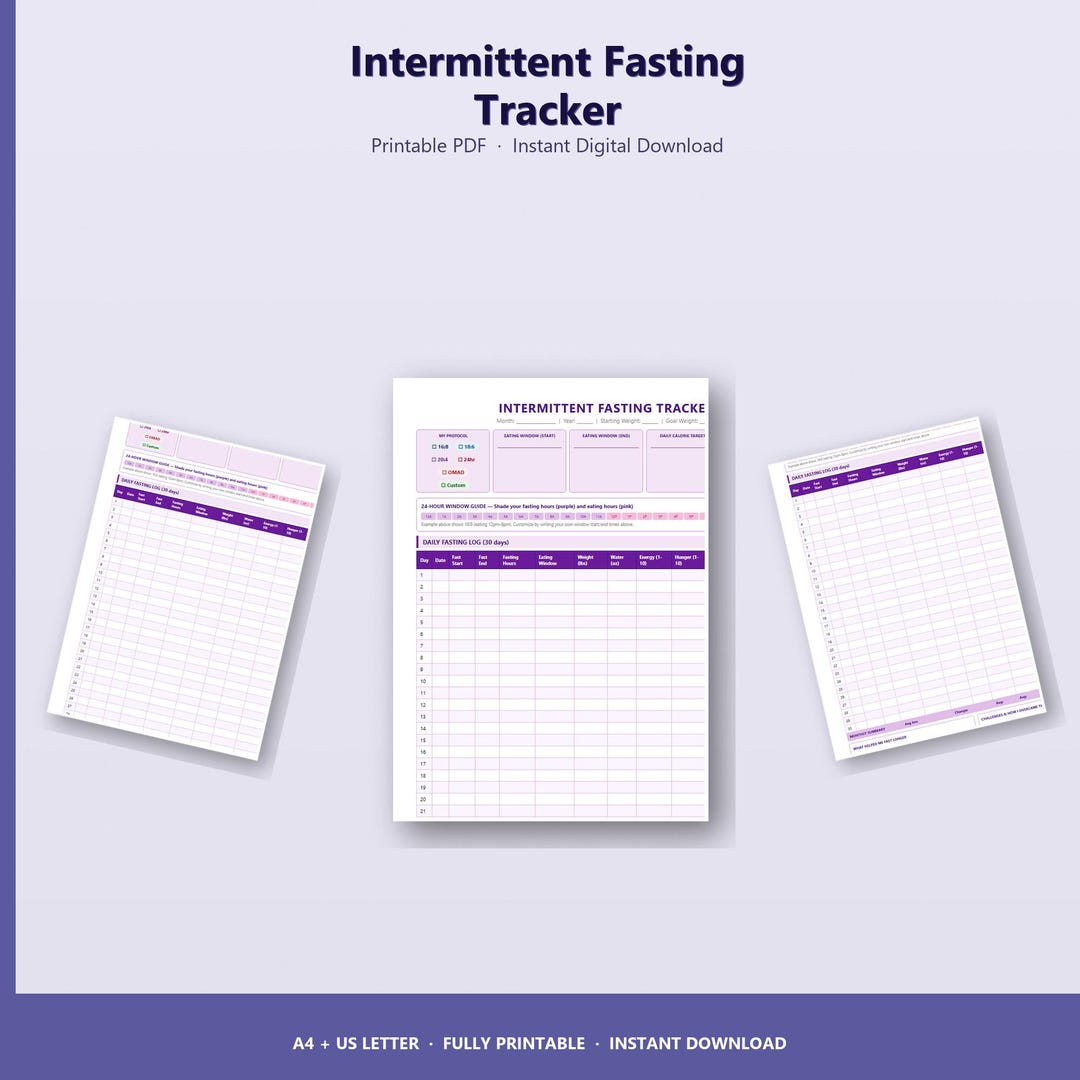 Intermittent Fasting Tracker Printable | Daily Log Weight | Instant ...