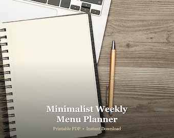 Minimalist Weekly Menu Planner Printable - Clean Black & White Design