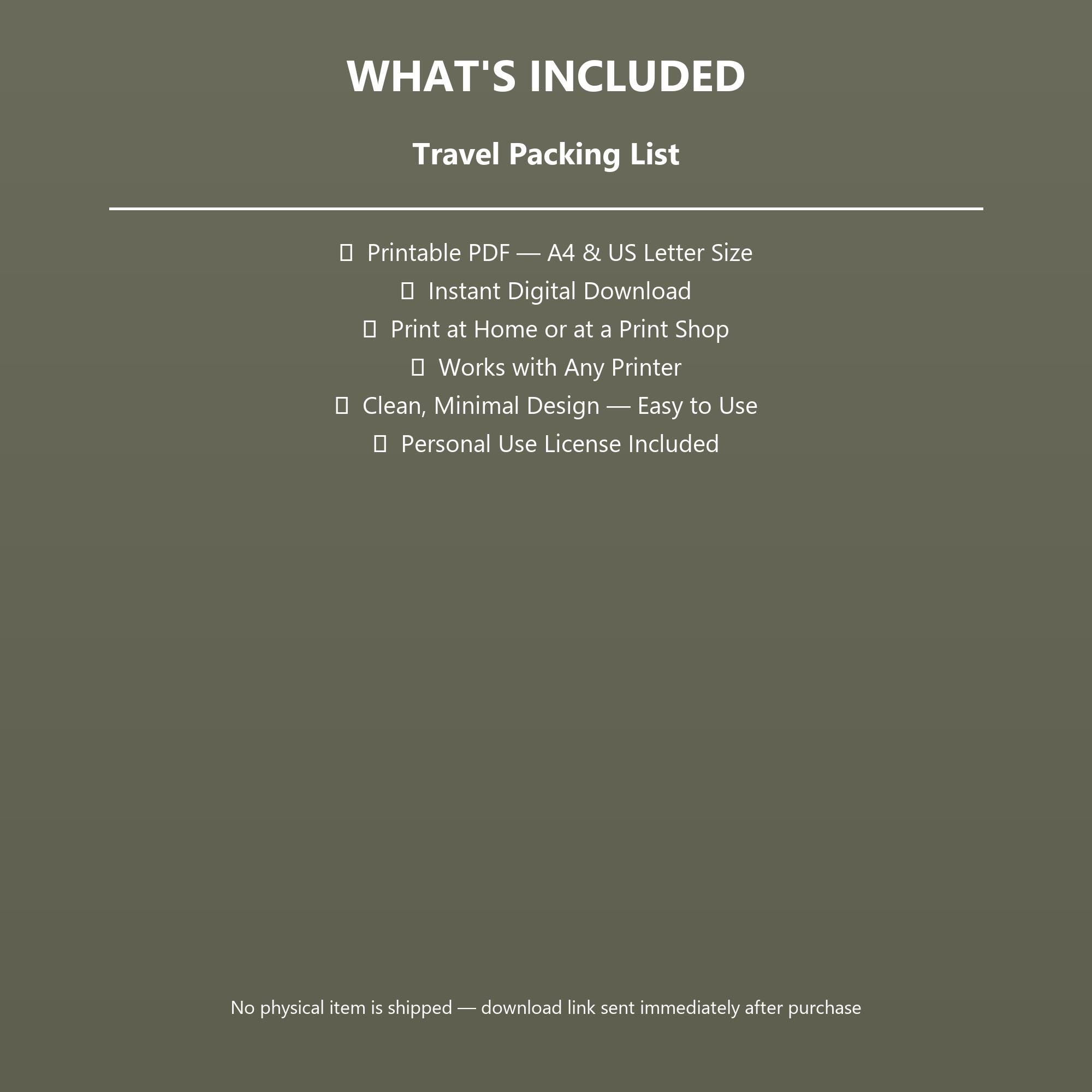 Travel Packing List Printable | Vacation Checklist Planner | Instant ...