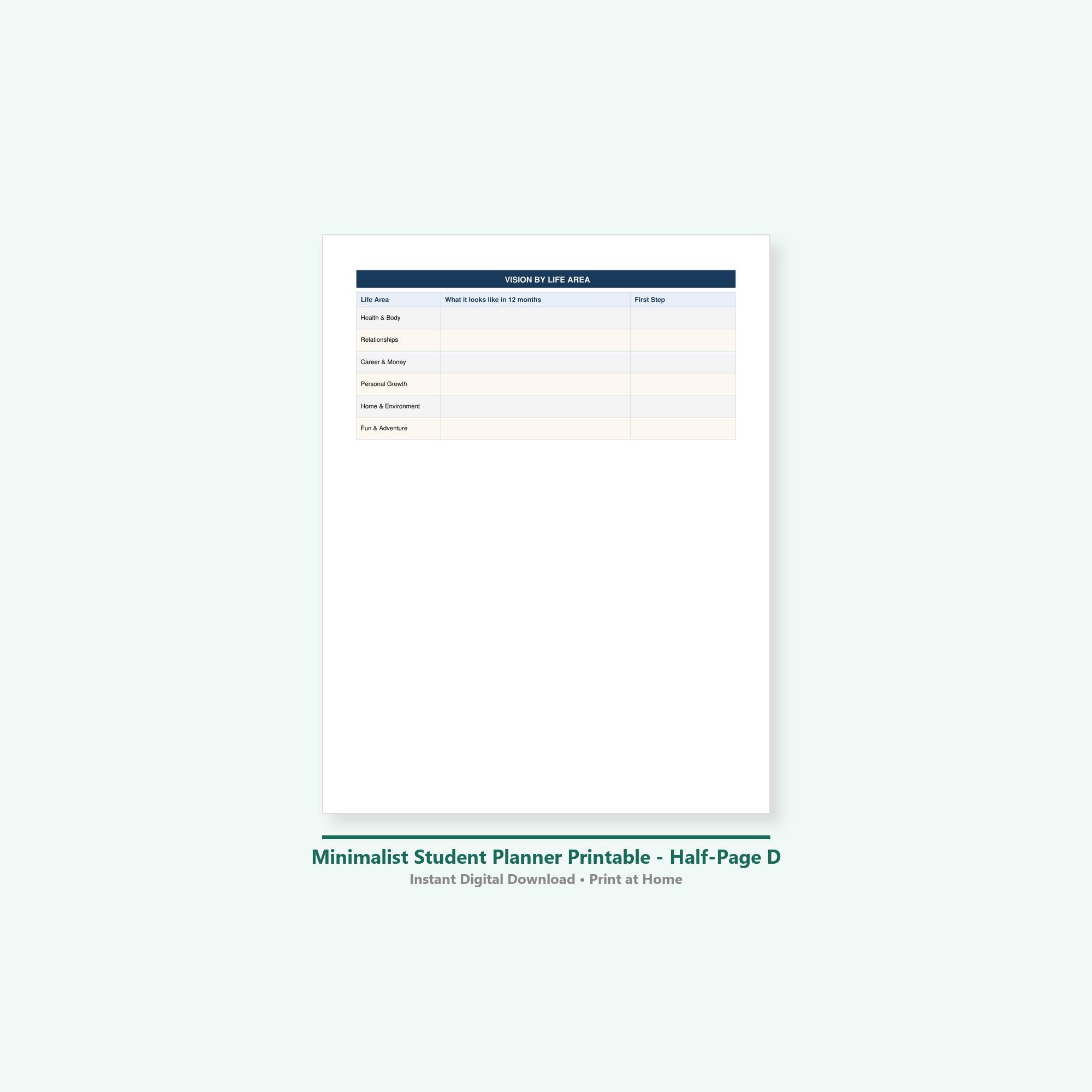 Minimalist Student Planner Printable - Half-page Daily Schedule - Etsy