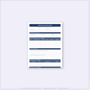 May include: A white document with a dark blue header, labelled "C&P Exam Preparation Guide". It features sections for condition evaluation, symptom frequency log, and supporting evidence. The text at the bottom reads "Al Wealth Lab Digital Shop - Instant Download - Print at Home."