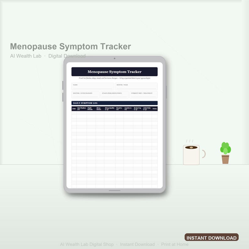 Menopause Symptom Tracker Printable | Hot Flash Log | Hormone Health ...