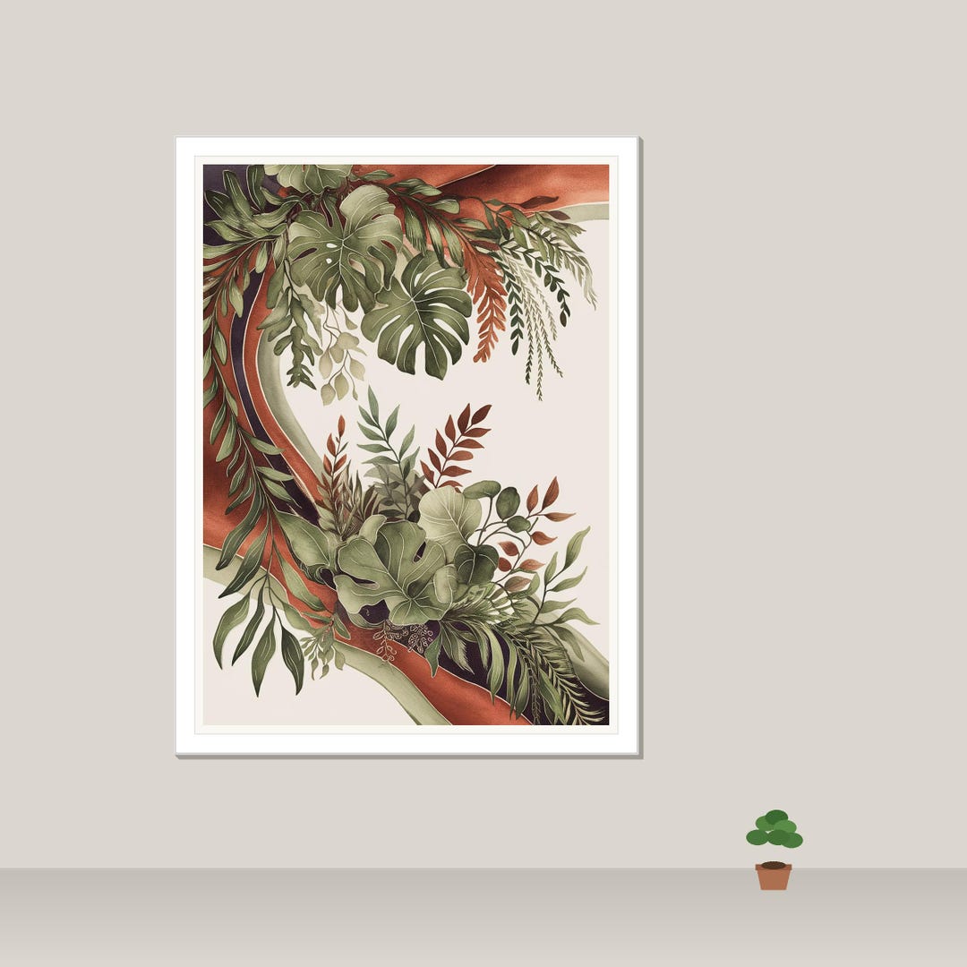 Botanical Leaves Flowers Printable Wall Art | Boho Plant Illustration ...