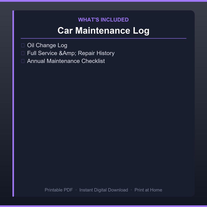 Car Maintenance Log Printable | Vehicle Service Record | Oil Change Log ...