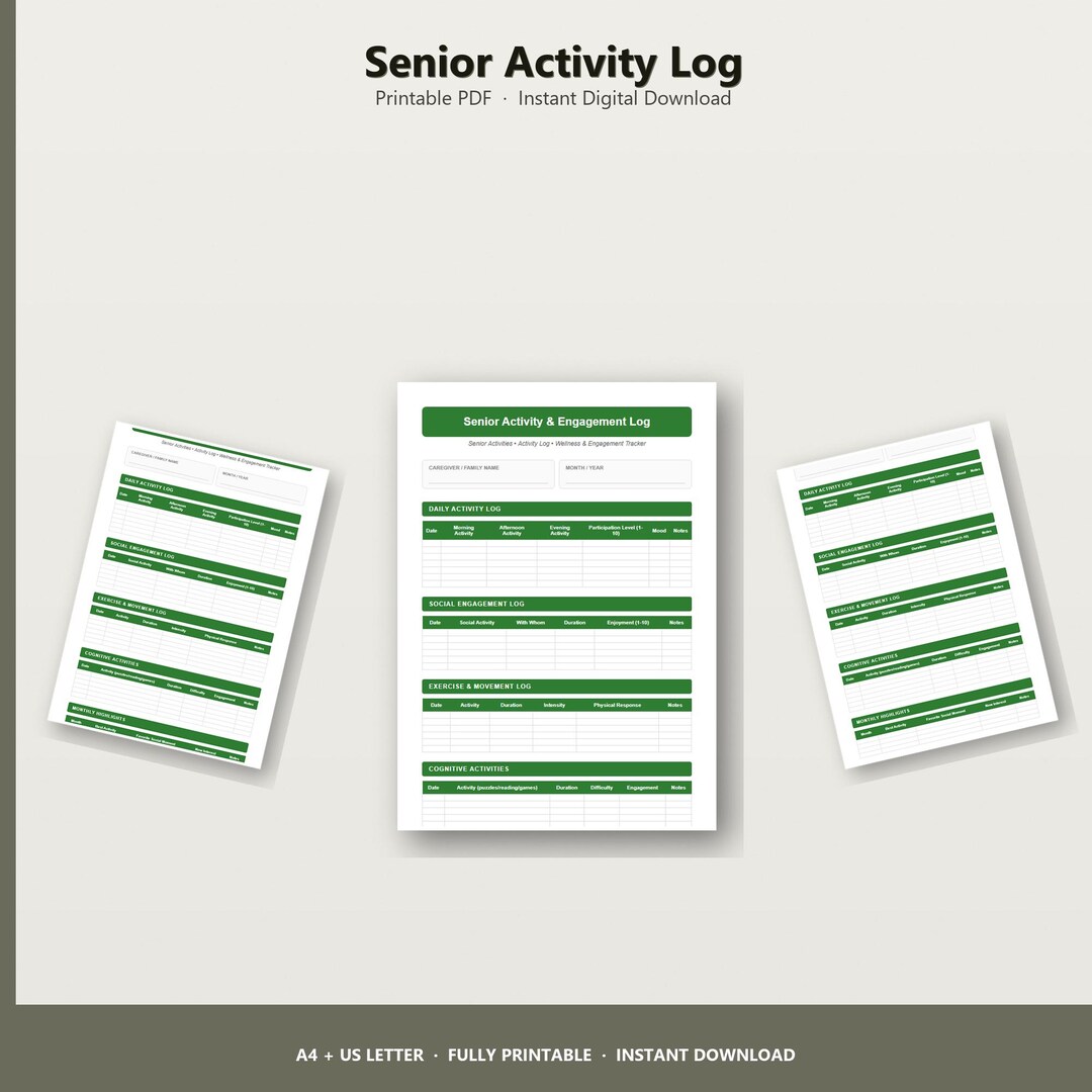 Senior Activity Log Planner | Daily Wellness Tracker | Instant Download ...